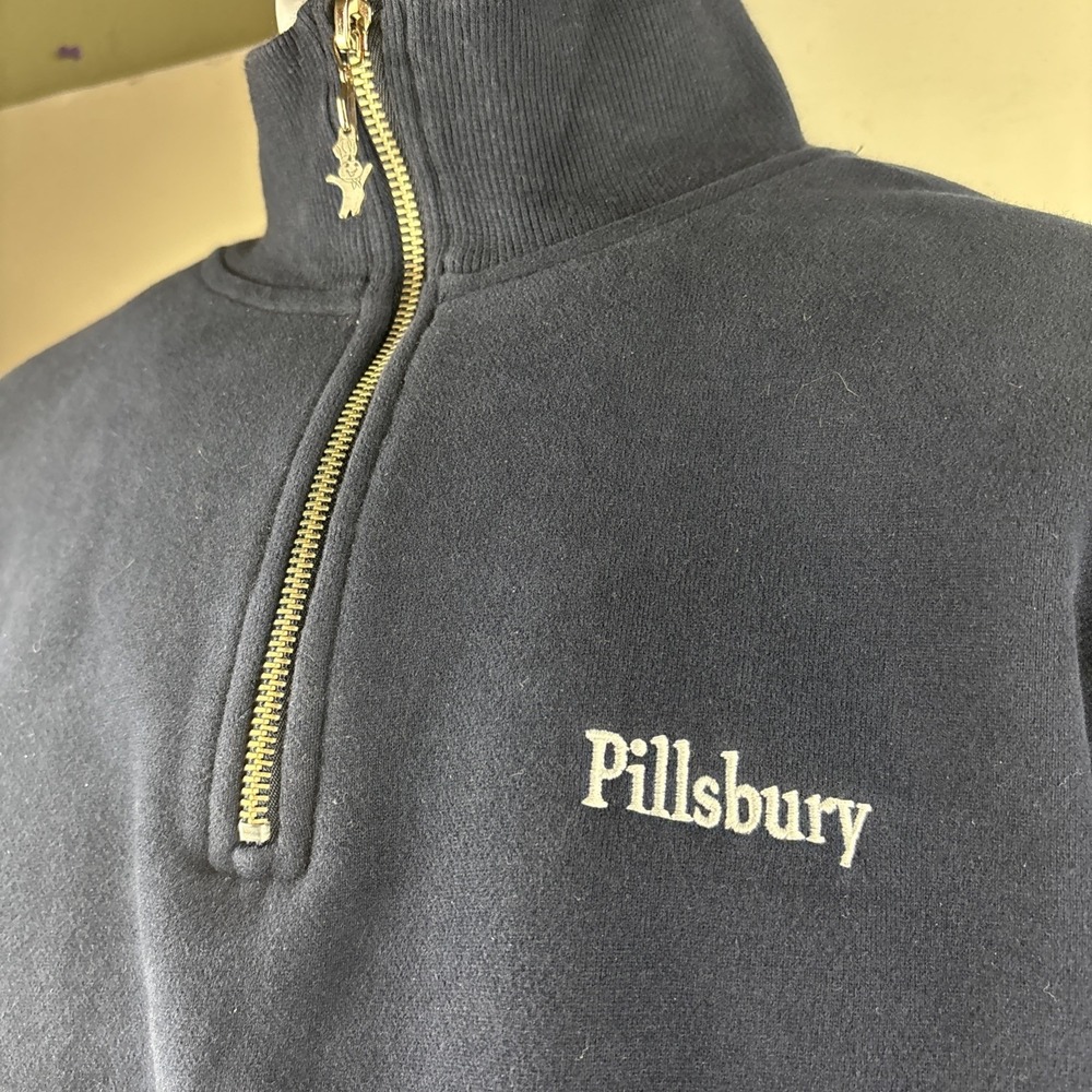 PILLSBURY 1/4 Zip Pullover Mens L Doughboy Duds Employee Logo Zipper Sweatshirt
